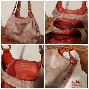 Tan & coral Coach hobo bag
